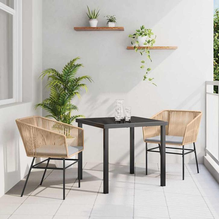 vidaXL Tuin Eettafel Set met kussen 3 pcs Bruin Gepoedercoat, Tuin en Terras, Tuinsets en Loungesets, Nieuw, Verzenden