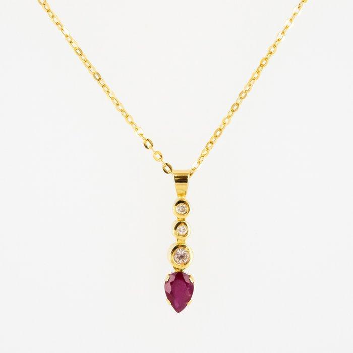 Hanger - 18 karaat Geel goud - 0.55ct. tw. Robijn - Diamant, Handtassen en Accessoires, Antieke sieraden