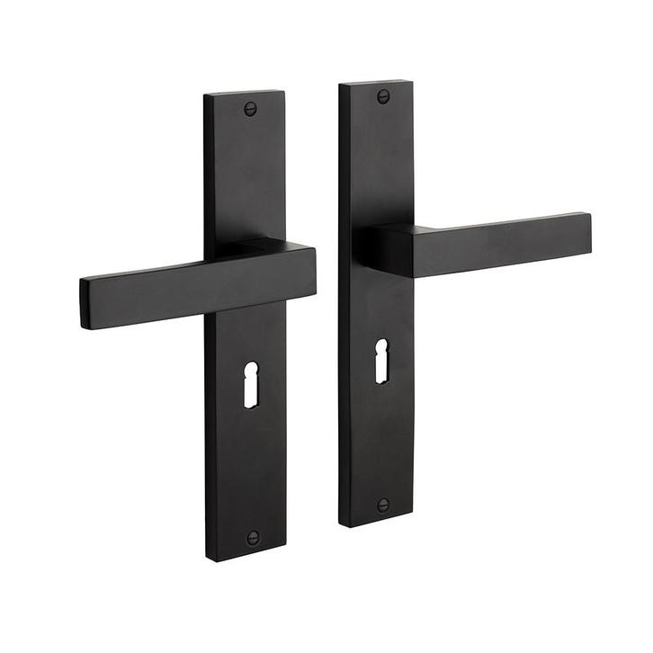 Geveerde Deurklink Lusso met schild met sleutelgat, Doe-het-zelf en Bouw, Hang- en Sluitwerk, Klink of Kruk, Nieuw, IJzer, Ophalen of Verzenden