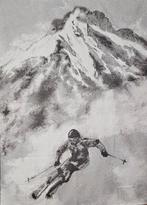 Arazzo in Jacquard van Alpaca Skiër op de berg - 185x140cm, Antiek en Kunst