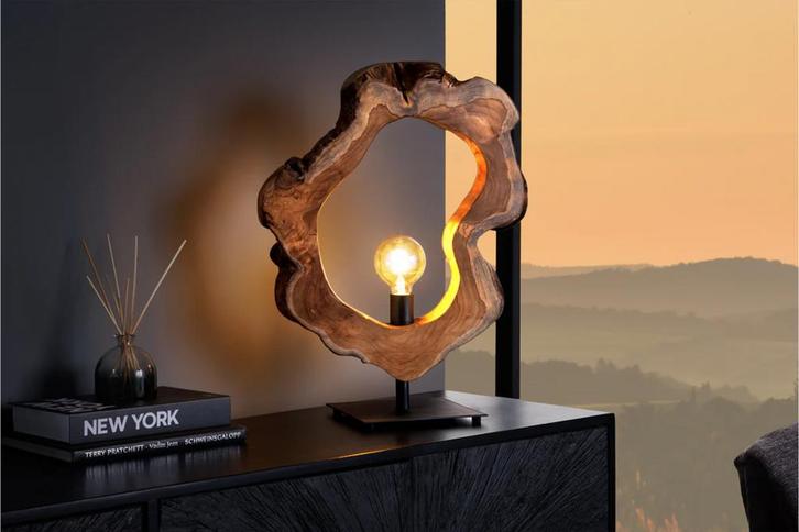 Tafellamp Organic Artwork 55cm Natuurlijk Teakhout - 44683, Huis en Inrichting, Lampen | Tafellampen