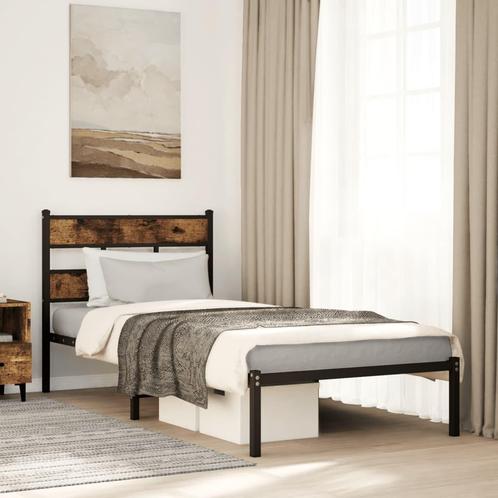 vidaXL Bedframe zonder matras metaal gerookt eikenkleurig, Huis en Inrichting, Slaapkamer | Bedden, Nieuw, Verzenden