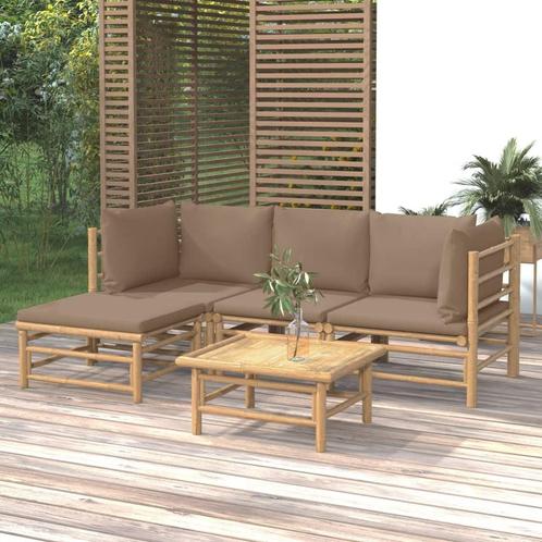 vidaXL Salon de jardin 5 pcs avec coussins taupe bambou, Jardin & Terrasse, Ensembles de jardin, Salons de jardin, Neuf, Envoi