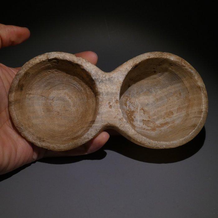 Bactrian Albast Dubbel bekervat. 17 cm L. 2000 - 1000 v.Chr., Verzamelen, Mineralen en Fossielen