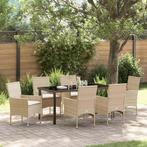vidaXL Tuin Eettafel Set met kussen 7 pcs Beige poly rattan, Tuin en Terras, Verzenden, Nieuw