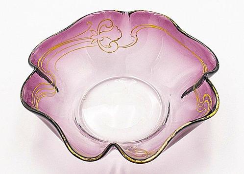 Moser & Söhne Art Nouveau Enamelled Glass Bowl 1900 - Bol -, Antiek en Kunst, Antiek | Glaswerk en Kristal