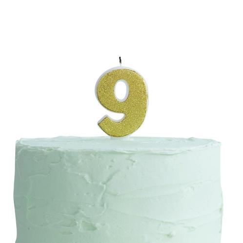 Gouden Kaars 9 Jaar Glitters 6cm, Hobby en Vrije tijd, Feestartikelen, Nieuw, Verzenden