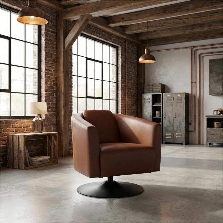 Leren draaifauteuil Press - Massif Armagnac (donkercognac), Huis en Inrichting, Fauteuils, 50 tot 75 cm, 75 tot 100 cm, Nieuw