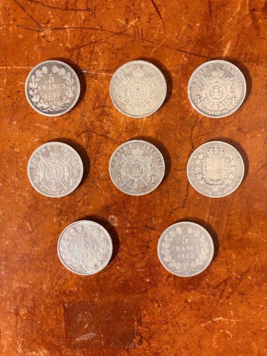Frankrijk, Italië. Lot de 8 monnaies en argent, 1835 à 1874, Postzegels en Munten, Munten | Europa | Niet-Euromunten