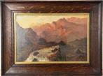 British school (XlX) - A mountain landscape at sunset - NO, Antiek en Kunst
