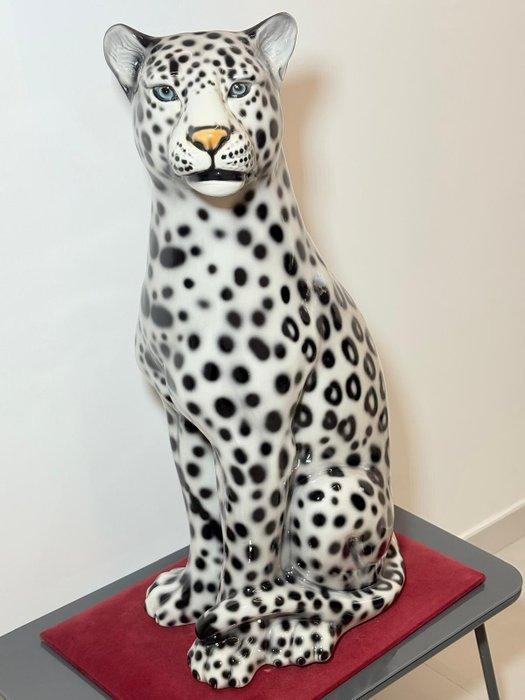 Beeld, Leopardo bianco e nero - 91 cm - Keramiek, Huis en Inrichting, Overige Huis en Inrichting