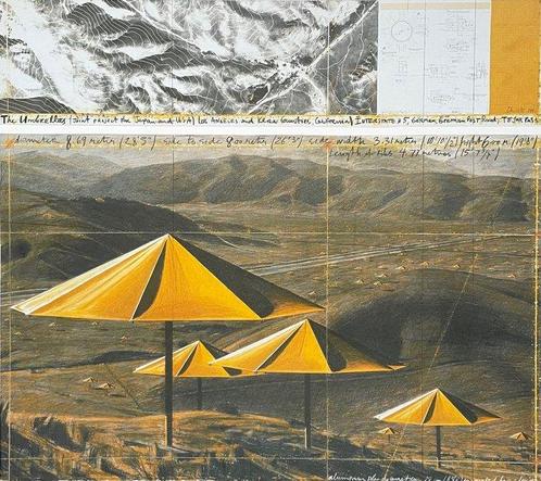 Christo (after) - The Umbrellas (USA) - Achenbach licensed, Antiek en Kunst, Kunst | Tekeningen en Fotografie