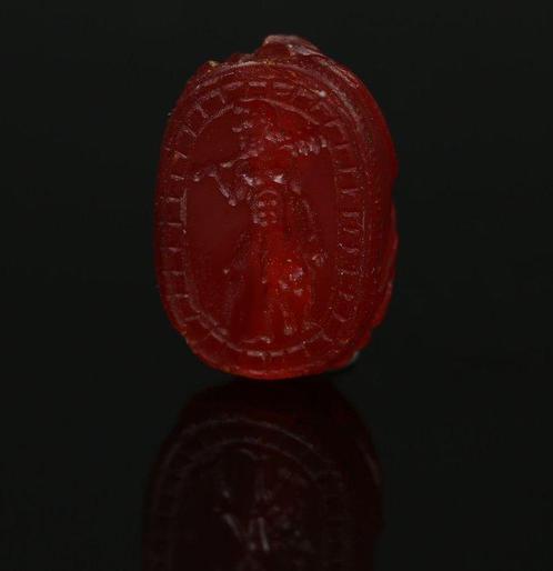 Etruscan Kornalijn Skarabeus met Herakles. Spaanse, Verzamelen, Mineralen en Fossielen