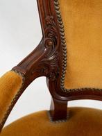 Fauteuil - Fluweel, Hout - Armstoel uit hout gesneden -