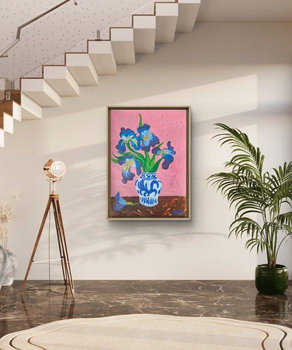 Kirsty Wain - Irises in a Chinese Vase - NO Reserve - L, Antiek en Kunst, Kunst | Schilderijen | Modern