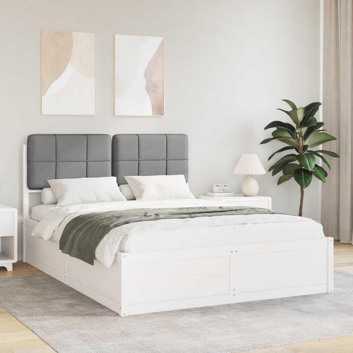 vidaXL Bedframe met Gevoerde Hoofdbord Lichtgrijs 140 x 190, Huis en Inrichting, Slaapkamer | Bedden, Nieuw, Verzenden
