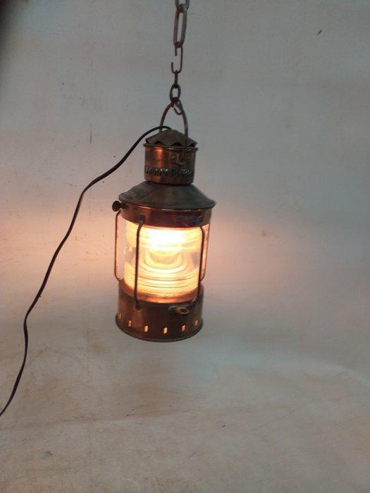 Lamp - Glas, Koper - Ankerlicht koper, Antiek en Kunst, Curiosa en Brocante