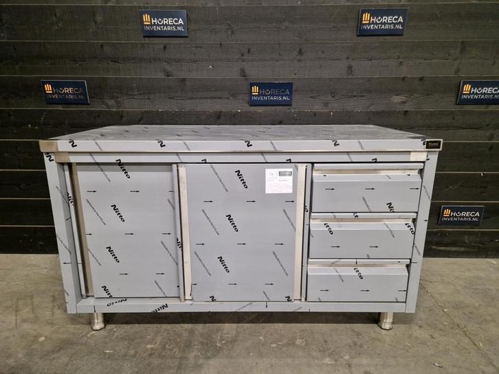 Werktafel | 2 schuifdeuren, 3 lades | RVS | 140x70 cm, Zakelijke goederen, Horeca | Meubilair en Inrichting, Nieuw in verpakking