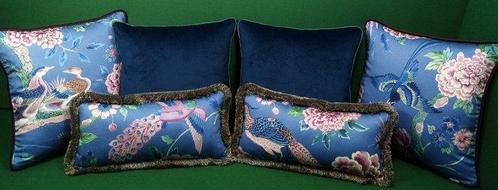 Ensemble de coussins avec tissu « Sanderson », rembourrage, Antiek en Kunst, Curiosa en Brocante