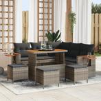 vidaXL 9-delige tuinbankset met kussens Grijs Poly Rattan, Verzenden, Nieuw