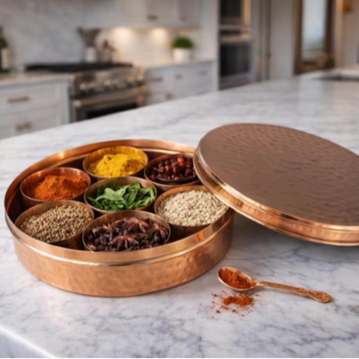 Puur koperen kruidenbox (laag) - gehamerd met 7 schaaltjes, Sport en Fitness, Gezondheidsproducten en Wellness, Ophalen of Verzenden