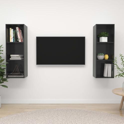 vidaXL Tv-wandmeubelen 2 st bewerkt hout hoogglans grijs, Huis en Inrichting, Kasten |Televisiemeubels, Nieuw, Verzenden