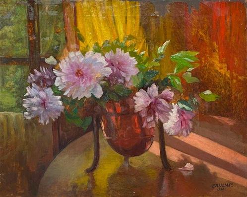 Jean Eritziane (1850-1925) - Bouquet à Pivoines, Antiek en Kunst, Kunst | Schilderijen | Klassiek