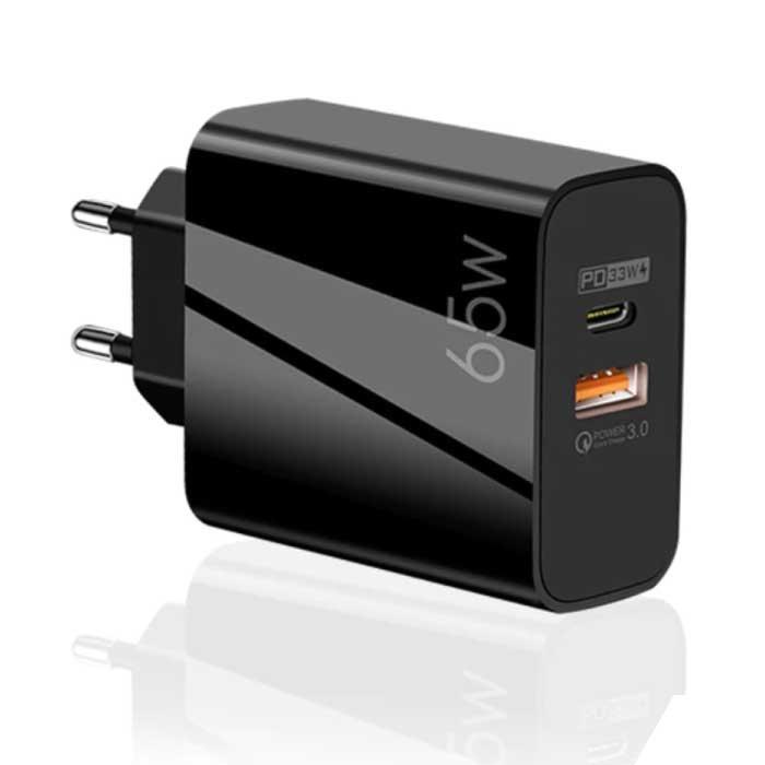 65W GaN Stekkerlader - Dual Port PD / Quick Charge 3.0 -, Télécoms, Téléphonie mobile | Batteries, Envoi