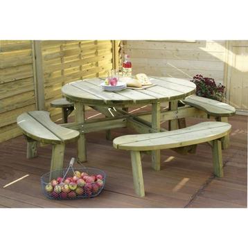 Picknicktafel in hout picknickbank rond model met 4