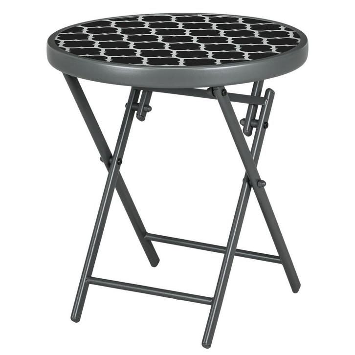 Bijzettafel - Opklapbaar &amp; Glas - Zwart, Tuin en Terras, Tuinsets en Loungesets, Nieuw, Ophalen of Verzenden