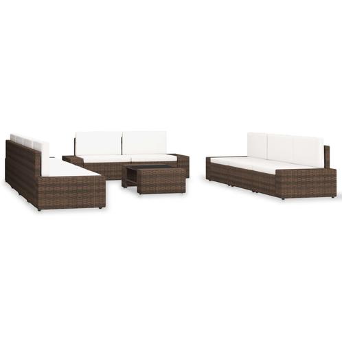 vidaXL 10-delige Loungeset poly rattan bruin, Tuin en Terras, Tuinsets en Loungesets, Loungeset, Nieuw, Verzenden