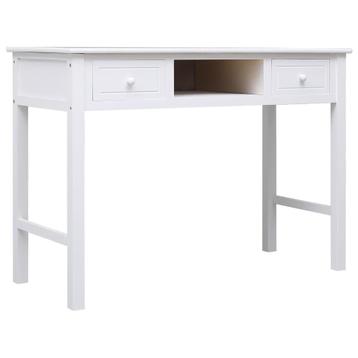 vidaXL Bureau 108x45x76 cm massief paulowniahout wit, Verzenden