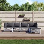 vidaXL 5-delige Loungeset met kussens staal wit, Tuin en Terras, Tuinsets en Loungesets, Verzenden, Nieuw, Loungeset