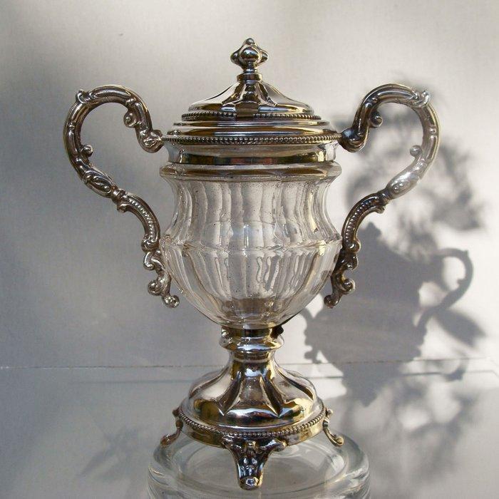 Antique Mustard Pot with Original Spoon - Massat Frères,, Antiek en Kunst, Antiek | Zilver en Goud