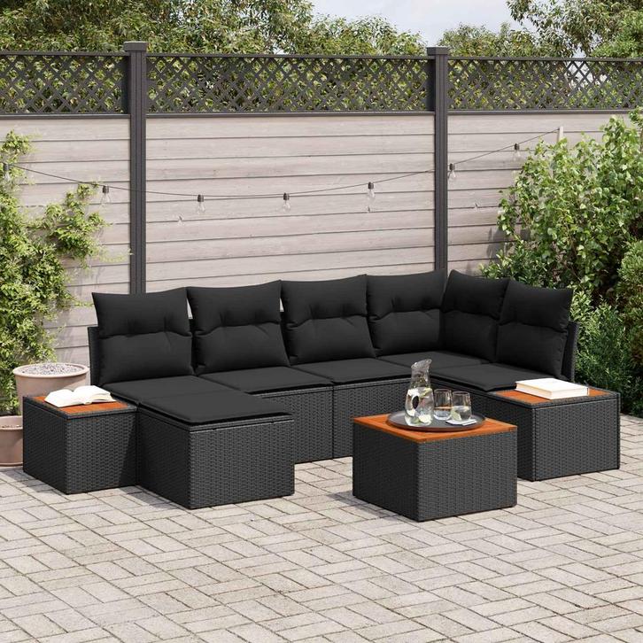 vidaXL Tuinbank Set met kussen met opslag 7 pcs Zwart, Tuin en Terras, Tuinsets en Loungesets, Nieuw, Verzenden