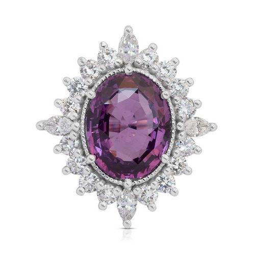 Bague - 18 carats Or blanc -  6.49ct. tw. Grenat - Diamant -, Handtassen en Accessoires, Ringen