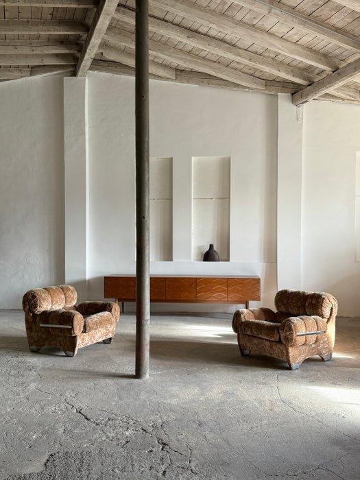 Fauteuil (2) - Fluweel, Chroom, Antiek en Kunst, Antiek | Meubels | Stoelen en Sofa's