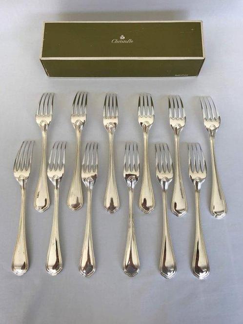Christofle - Vork - Set van 12 dinervorken, model Spatours -, Antiek en Kunst, Antiek | Meubels | Tafels