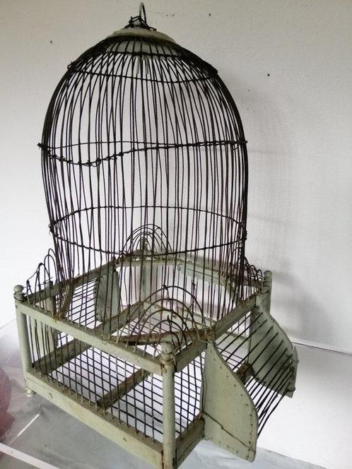Cage à oiseaux - Bois, Fil de fer, Antiquités & Art, Curiosités & Brocante