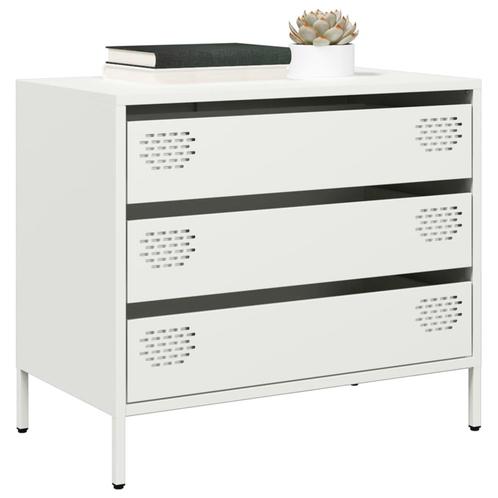 vidaXL Dressoir 68x39x58,5 cm koudgewalst staal wit, Huis en Inrichting, Kasten | Dressoirs, Nieuw, Verzenden