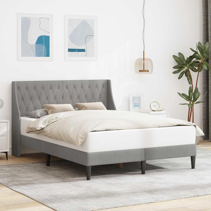 vidaXL Bedframe met hoofdeinde Lichtgrijs 140 x 190 cm, Huis en Inrichting, Slaapkamer | Bedden, Nieuw, Verzenden