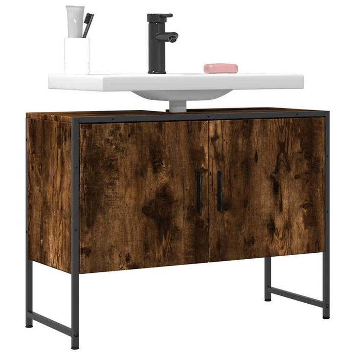 vidaXL Wastafelkast 80x33x60 cm bewerkt hout gerookt, Huis en Inrichting, Tafels | Kaptafels, Nieuw, Verzenden
