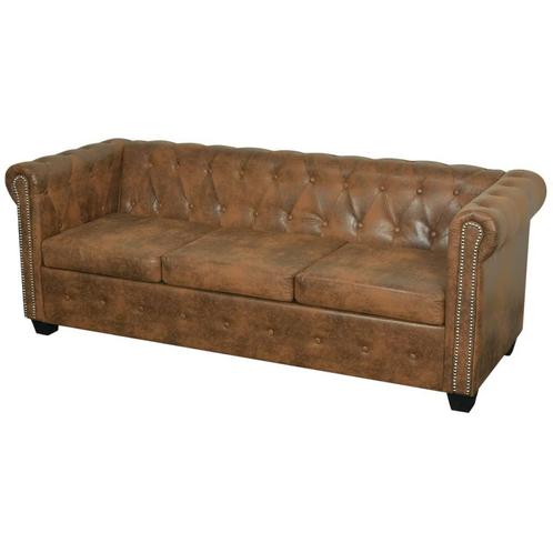 vidaXL Driezitsbank Chesterfield-stijl kunstleer bruin, Maison & Meubles, Canapés | Salons, Envoi