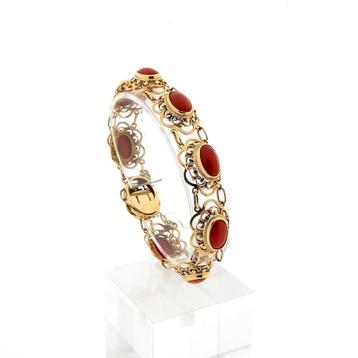 Gouden armband met bloedkoralen; Antiek | 18,5 cm (vintage) beschikbaar voor biedingen