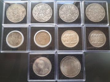 België. Lot van 10 munten (5 frank - 250 frank) 1867 - 1995
