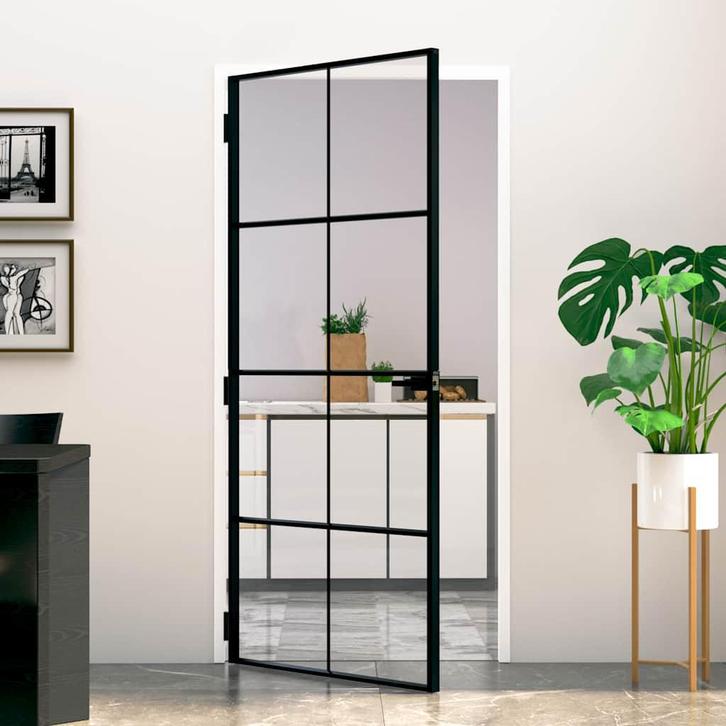 vidaXL Binnendeur 93x201,5 cm gehard glas en aluminium smal, Doe-het-zelf en Bouw, Deuren en Vliegenramen, Nieuw, Verzenden