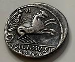. Romeinse Republiek D. Silanus L. f., 91 v.Chr.. Denarius