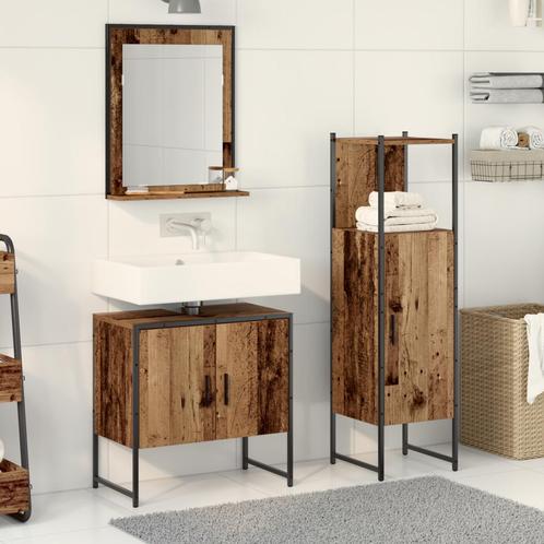 vidaXL 3-delige badkamerkastset oud hout gefabriceerd hout, Huis en Inrichting, Badkamer | Badkamermeubels, Nieuw, Verzenden