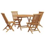 vidaXL Tuin Eettafel Set 5 pcs Bruin Massief Teakhout, Tuin en Terras, Verzenden, Nieuw