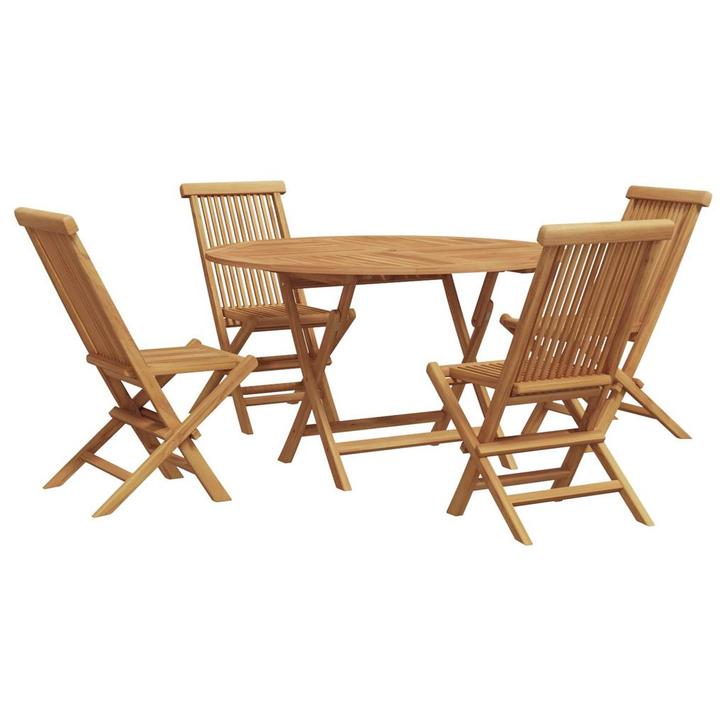 vidaXL Tuin Eettafel Set 5 pcs Bruin Massief Teakhout, Tuin en Terras, Tuinsets en Loungesets, Nieuw, Verzenden